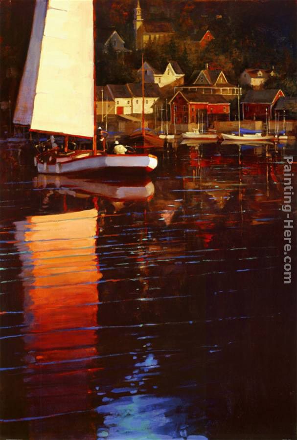New England Sunset Sail painting - Brent Lynch New England Sunset Sail art painting